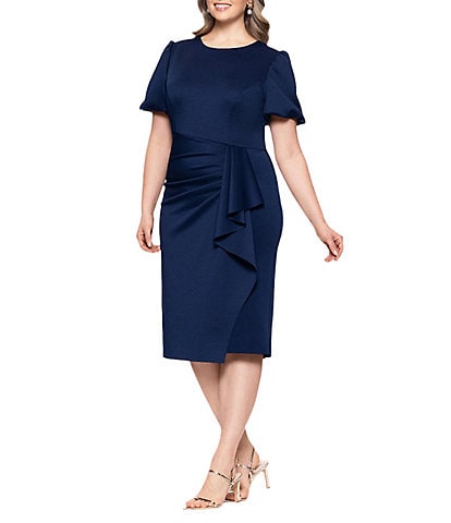 Xscape Plus Size Crew Neck Short Sleeve Tech Suba Dress