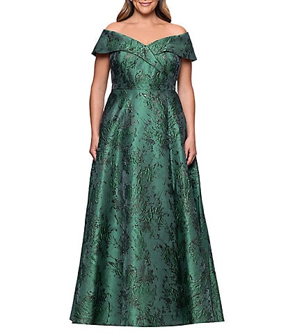 Xscape Plus Size Off The Shoulder Brocade Long Gown