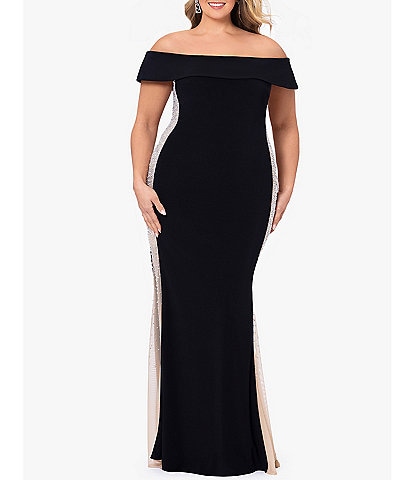 Xscape Plus Size Off-the-Shoulder Neck Sleeveless Embellished Gown