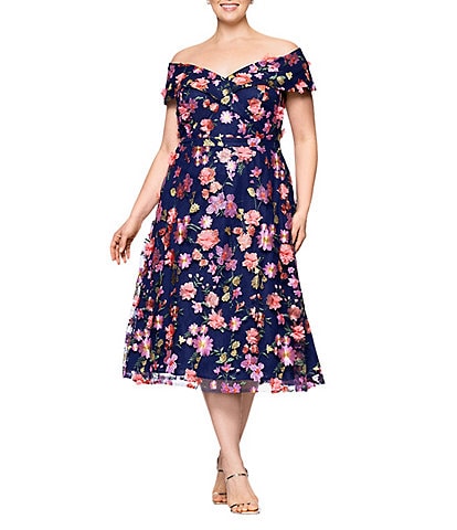 Xscape Plus Size Off-The-Shoulder Portrait Collar A-Line Dress