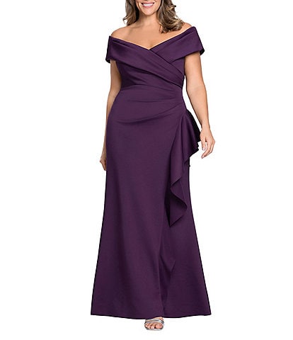 Xscape Plus Size Off the Shoulder Ride Ruffle Gown