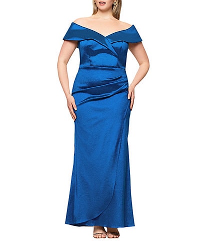 Xscape Plus Size Off-The-Shoulder Sweetheart Neck Taffeta Mermaid Gown