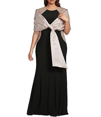 Xscape Plus Size Satin Shawl Bow Wrap