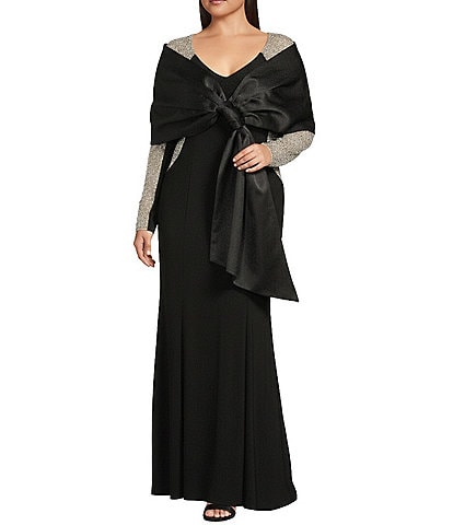 Xscape Plus Size Satin Shawl Bow Wrap