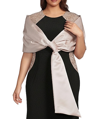 Xscape Plus Size Satin Shawl Bow Wrap