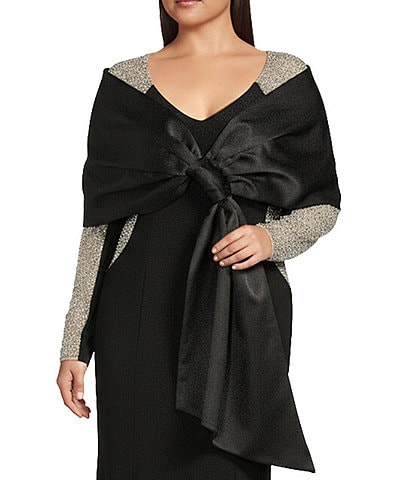 Xscape Plus Size Satin Shawl Bow Wrap