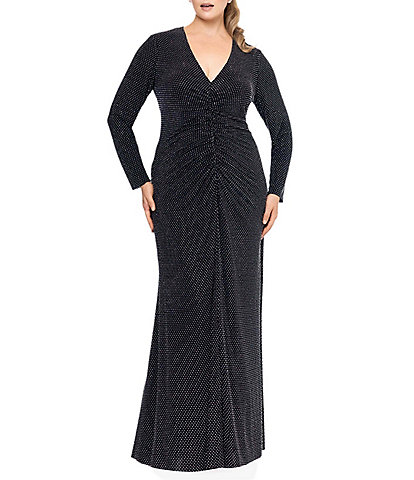 Xscape Plus Size 16W Black hot Chrystal Mesh V-neck Gown New NWT