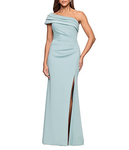 Xscape Ruched One-Shoulder Scuba Gown