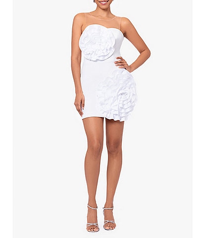 Xscape Scuba Crepe Off-the-Shoulder Sleeveless Rosette Mini Dress