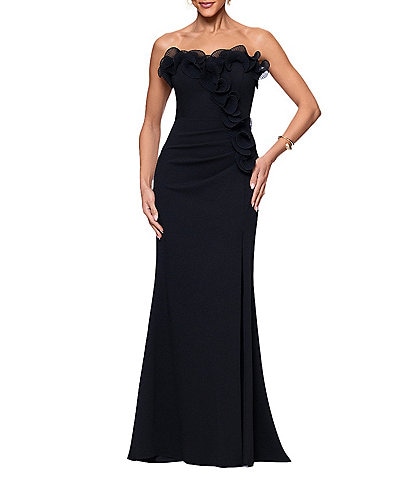Xscape Strapless Flower Ruffle Sleeveless Gown