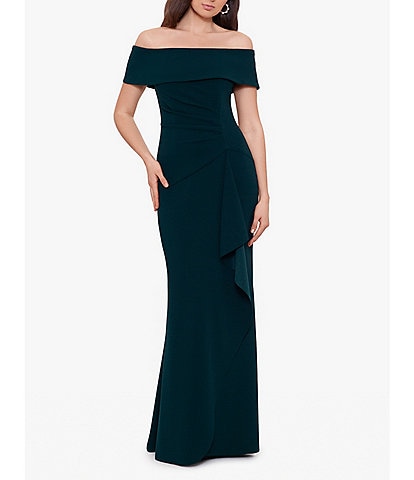 Xscape Stretch Off-the-Shoulder Short Sleeve Gown