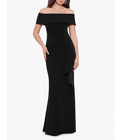 Xscape Stretch Off-the-Shoulder Short Sleeve Gown