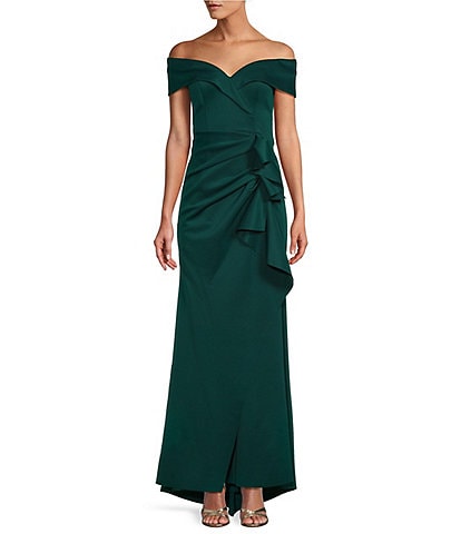 Xscape Stretch Off-the-Shoulder Short Sleeve Mermaid Gown with Ruffle