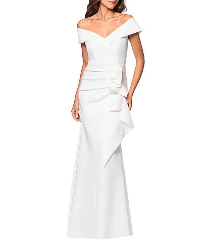 Xscape Stretch Off-the-Shoulder Short Sleeve Mermaid Gown with Ruffle