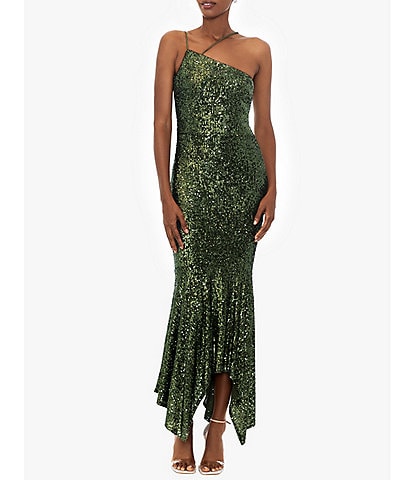 Xscape Stretch Sequin Asymmetrical Neck One Shoulder Sleeveless Mermaid Gown
