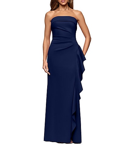 Xscape Suba Strapless Ruched Side Ruffle Sheath Dress