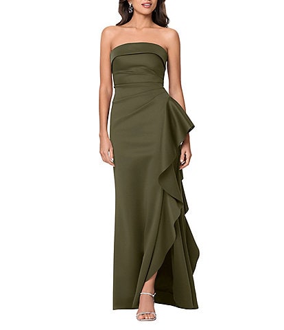 Xscape Suba Strapless Ruched Side Ruffle Sheath Dress