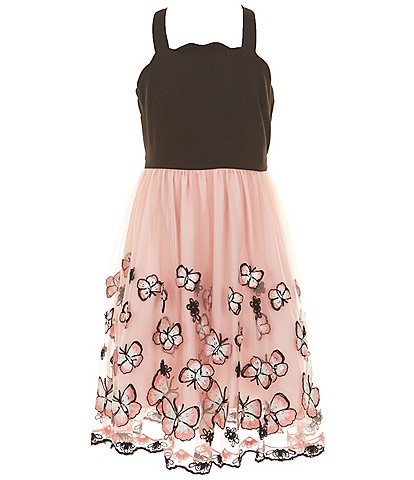 Xtraordinary Big Girls 7-16 Color Block Scuba Crepe/Butterfly-Border Hem Tulle-Skirted Fit-And-Flare Dress