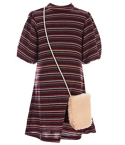 Xtraordinary Big Girls 7-16 Elbow-Sleeve Striped A-Line Dress & Faux-Fur Handbag Set