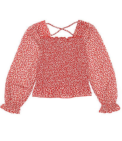 Xtraordinary Big Girls 7-16 Long Sleeve Square Neck Floral Top