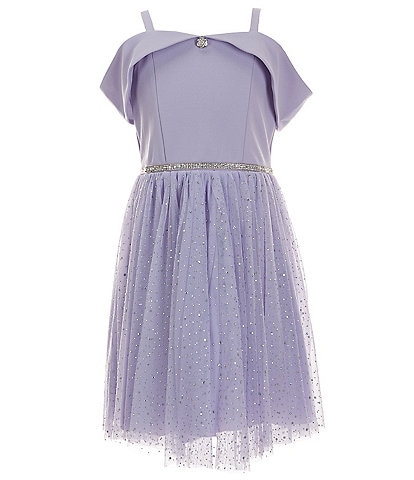 Xtraordinary Big Girls 7-16 Off-The-Shoulder Solid/Foiled-Skirted Overlay Fit & Flare Dress