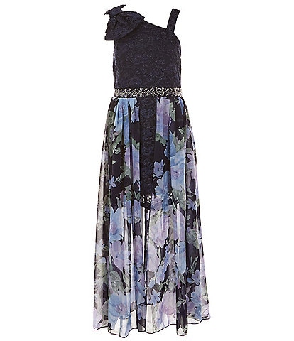 Xtraordinary Big Girls 7-16 One-Shoulder Solid/Floral Overlay Walk-Thru Dress