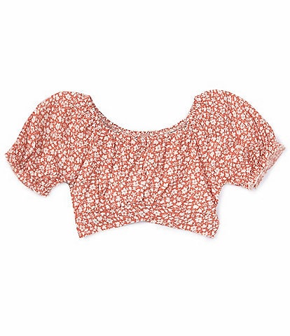 Xtraordinary Big Girls 7-16 Short Sleeve Ditsy-Floral Tie-Back Cropped Top