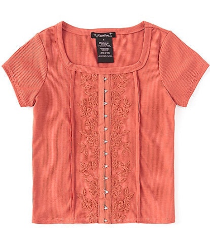 Xtraordinary Big Girls 7-16 Short Sleeve Embroidered Faux Corset Top