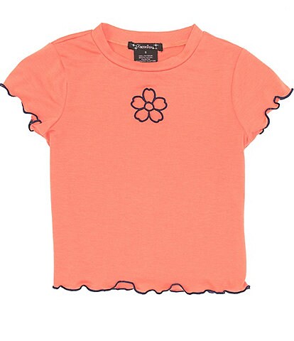 Xtraordinary Big Girls 7-16 Short-Sleeve Flower Laser Cut out with Embroidery Design Tee