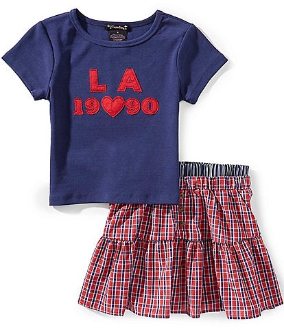 Xtraordinary Big Girls 7-16 Short-Sleeve Graphic T-Shirt & Plaid Skirt Set