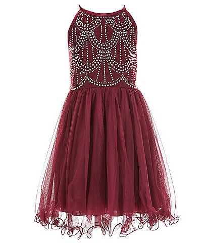 Xtraordinary Big Girls 7-16 Sleeveless Chandelier-Patterned/Mesh Wire Edge Hem Fit And Flare Dress