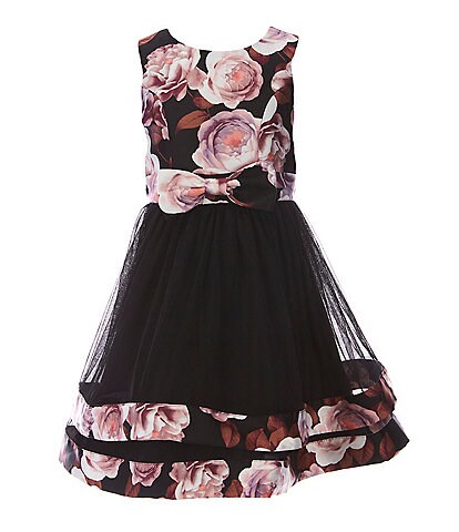 Xtraordinary Big Girls 7-16 Sleeveless Floral-Printed Mesh-Overlay Skirted Fit-And-Flare Dress