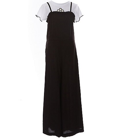 Xtraordinary Big Girls 7-16 Sleeveless Lasercut Jumpsuit & Short-Sleeve Flower-Motif Tee Set