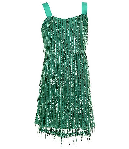 Xtraordinary Big Girls 7-16 Sleeveless Sequin-Embellished Fringe-Trimmed Sheath Dress