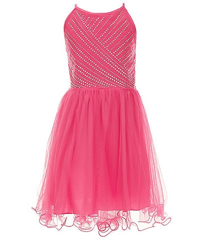 Xtraordinary Big Girls 7-16 Sleeveless Studded Bodice Pleated Tulle Fit-And-Flare Dress