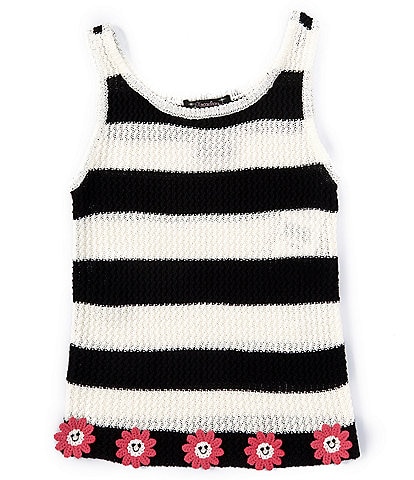 Xtraordinary Big Girls 7-16 Sleeveless Wide-Striped Crochet-Flower Knit Tank Top