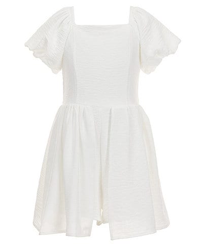 Xtraordinary Big Girls Square Neck Short Bubble Sleeve Walk-Through Romper