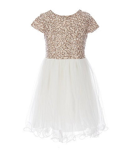 Xtraordinary Little Girls 4-6X Cap-Sleeve Embroidered-Bodice/Mesh-Skirted Fit-And-Flare Dress