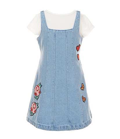 Xtraordinary Little Girls Sleeveless Denim A-Line Dress & Short-Sleeve Solid T-Shirt Set
