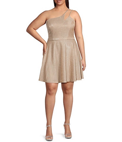 Xtraordinary Plus Glitter One Shoulder Fit-And-Flare Dress