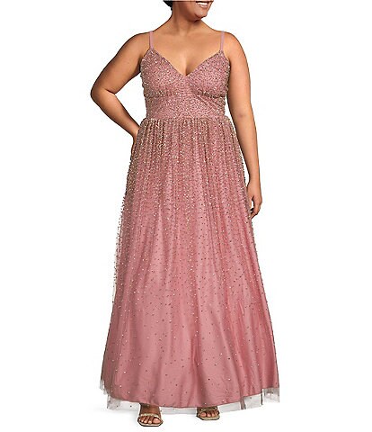 Xtraordinary Plus Size Glitter V-Neck Sleeveless Ball Gown