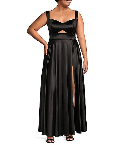 Xscape Plus Size Scuba Crepe Sleeveless Ruched Detail Ruffle One Shoulder  Gown
