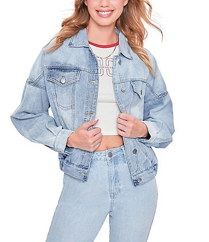 YMI Jeanswear 80s Cropped Elastic Waistband Denim Jacket