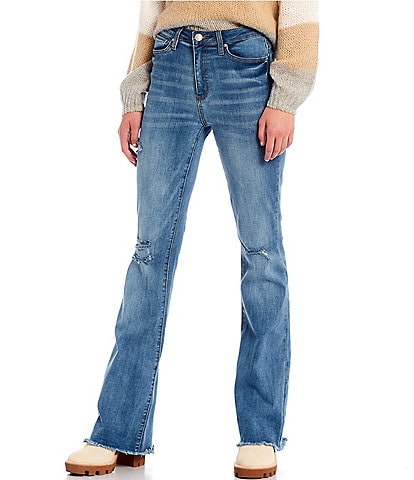 High Rise Frayed Hem Flare Jeans