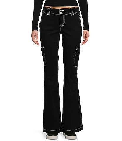 YMI Jeanswear Low Rise Contrast Stitch Cargo Flare Pants