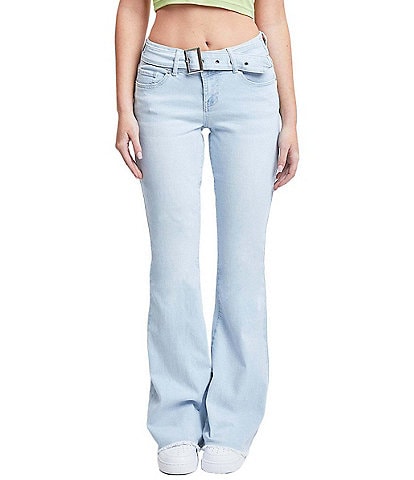 YMI Jeanswear Low Rise Denim Belt Frayed Hem Flare Jeans