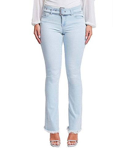 YMI Jeanswear Low Rise Frayed Hem Buckle Flare Jeans