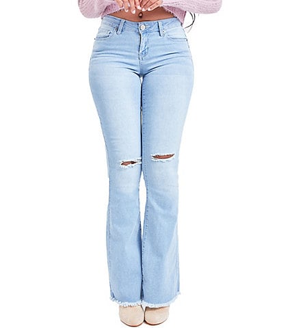 Low Rise Frayed Hem Distressed Flare Jeans
