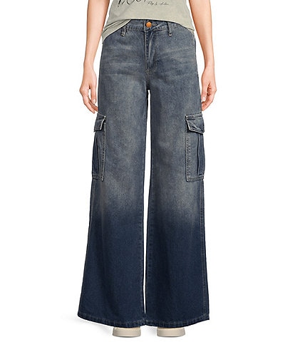 YMI Jeanswear Mid Rise Cargo Wide Leg Jeans