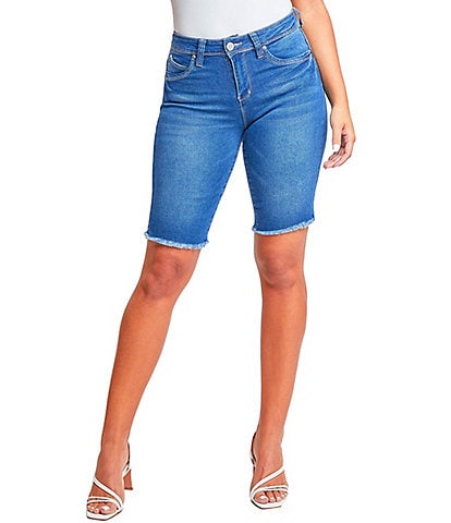 YMI Jeanswear Mid Rise Frayed Hem Bermuda Shorts